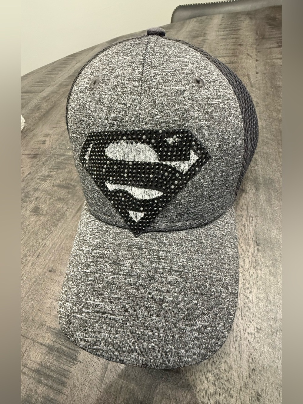 VINTAGE/Rhinestone Superman Logo Grey Baseball Cap